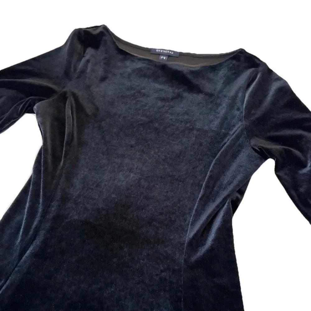 Lands End Black Velvet Short Sleeve‎ Midi Dress Size Medium - Picture 2 of 8